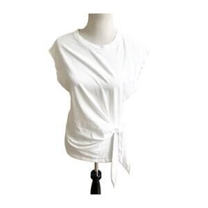 Old Navy Tee Shirt Women's Medium White Tie Knot Muscle Crew Neck Cap Sleeve